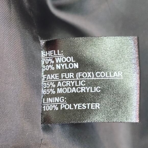 Vintage Giacca Black Pea Coat with Faux Fur Collar M - Picture 4 of 14